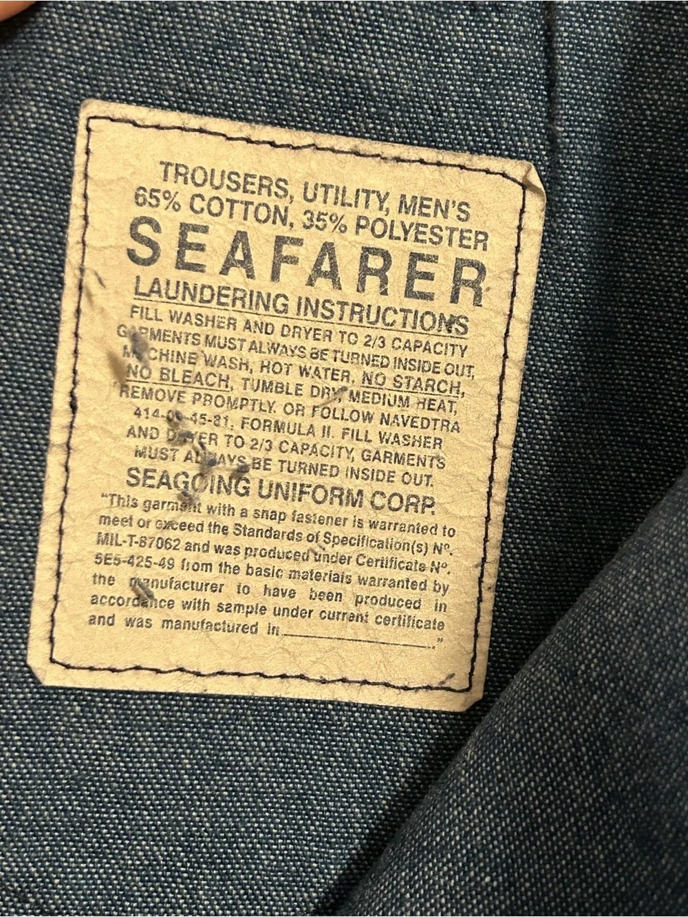 Seafarer Mens Trousers Carolina Classic Utility Jeans Size 32/28